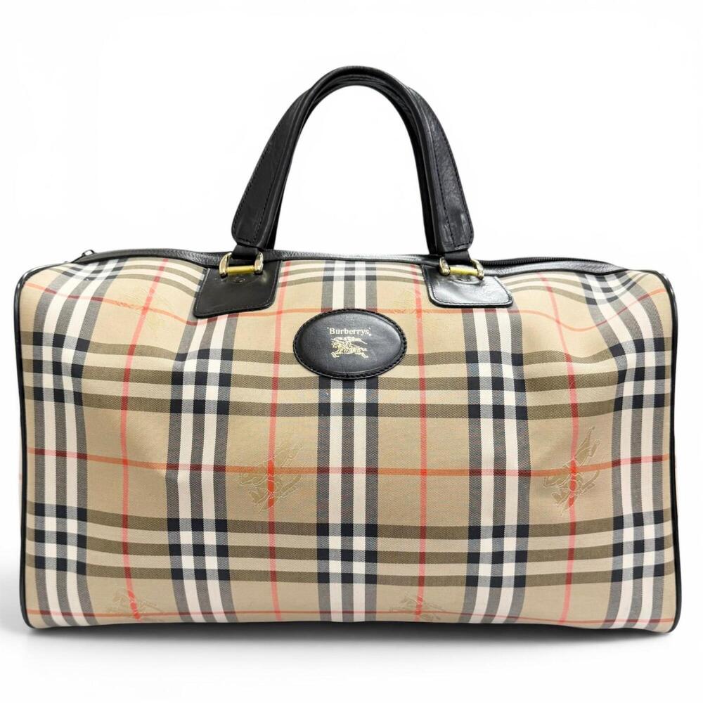Burberrys Vintage Shadow Horse Nova Check Pattern Leather Boston Bag with Key...